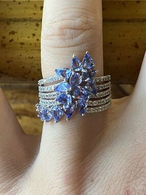 Natural Tanzanite Sterling Silver Cocktail Ring Size 6
